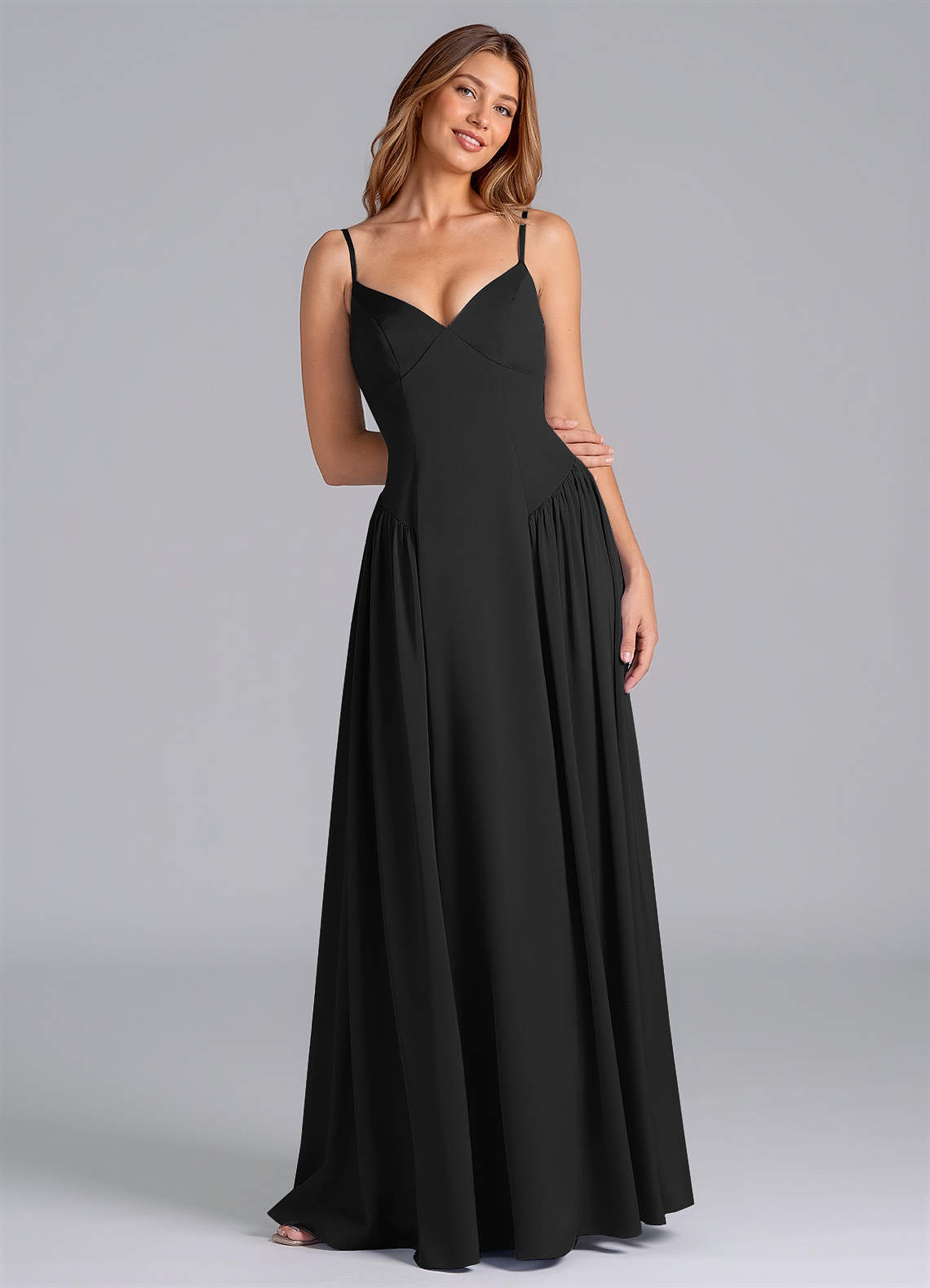 Azazie Kirby Bridesmaid Dresses Black A-Line Stretch Satin Dress image1