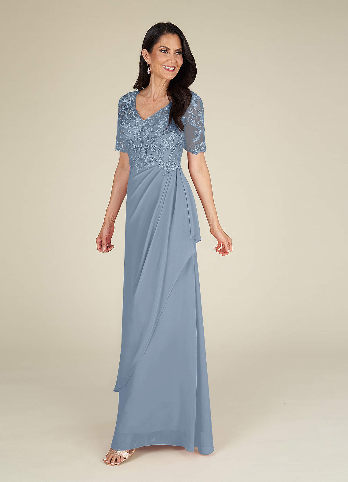 Azazie Amedeus Mother of the Bride Dresses A-Line V-Neck Lace Chiffon Floor-Length Dress image1