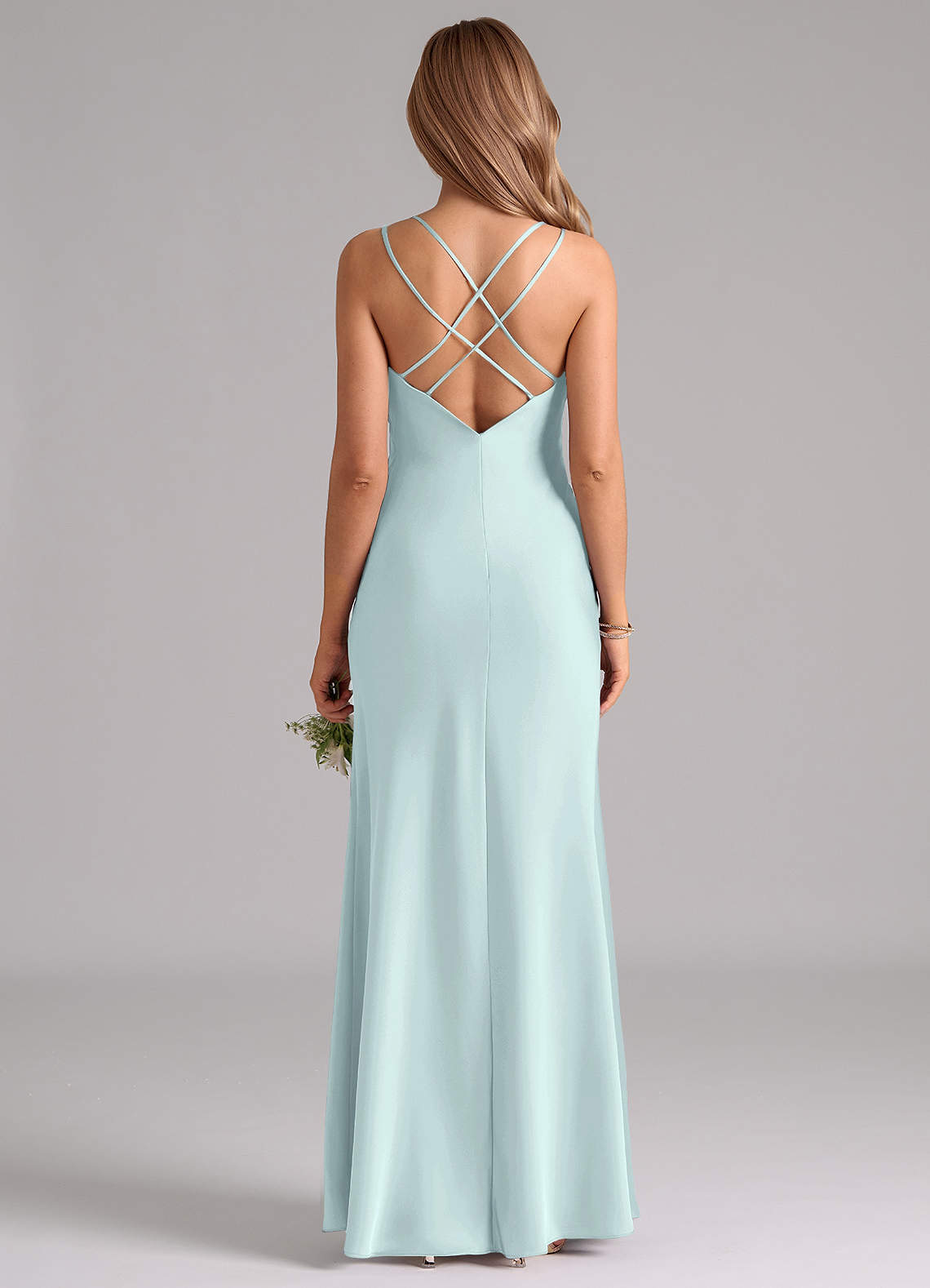 Azazie Suttona Brudtärnklänningar Klä av A-Linje i Stretch Satin Plisserad Dimma image2