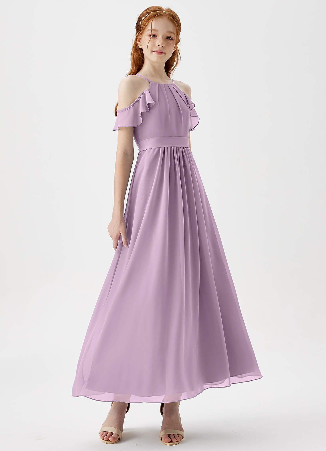 Azazie Chaya Junior Wisteria A-Line Off the Shoulder Chiffon Dress image5
