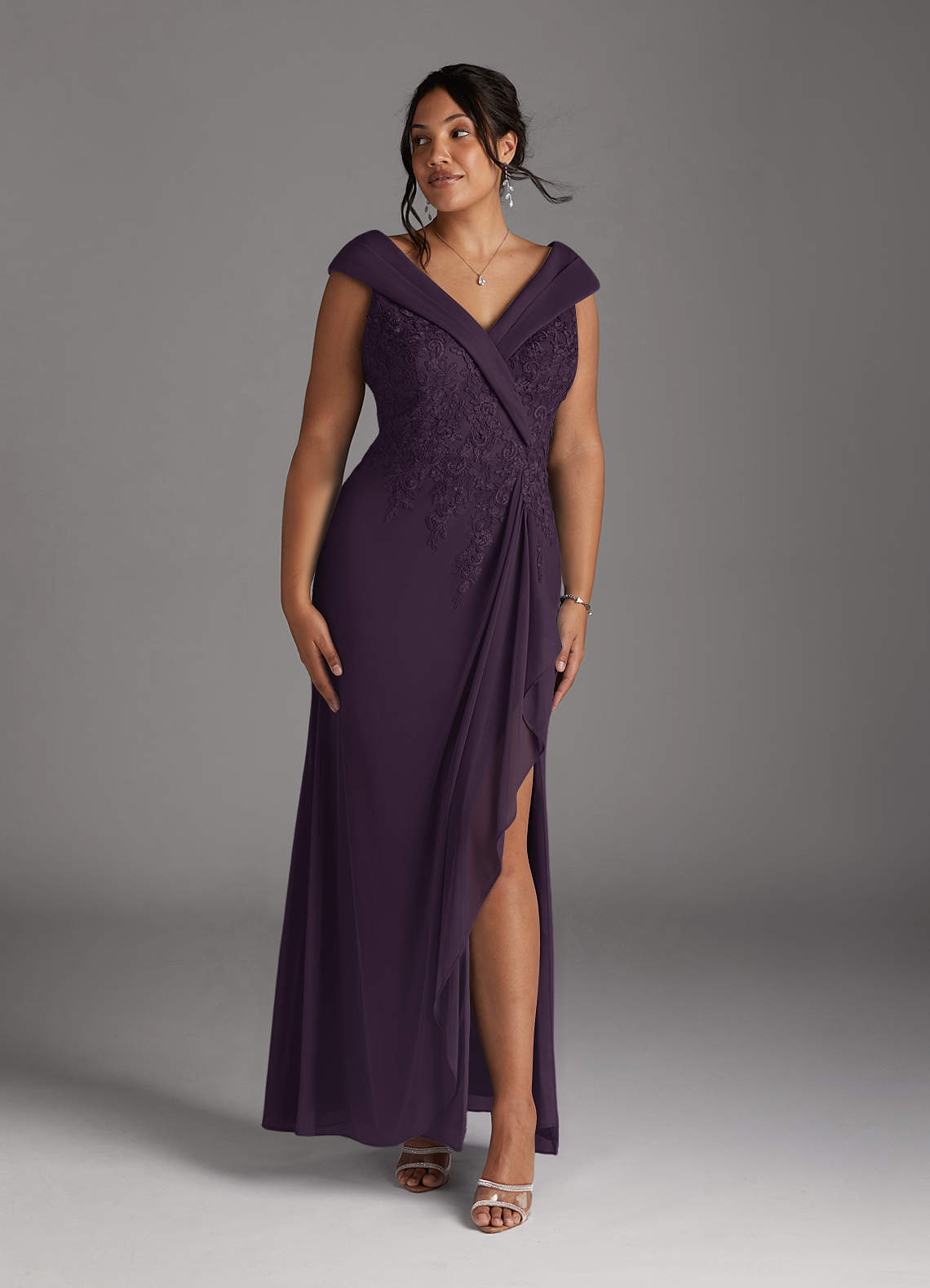 Azazie Calathea Mother of the Bride Dresses Plum A-Line Lace Dress image1