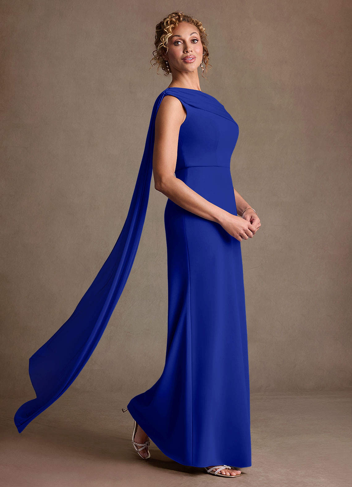 Azazie Bassi vestidos de madre de la novia Vestido de Azul Real de Malla de Corte Sirena con Vestidos sin tirantes image2