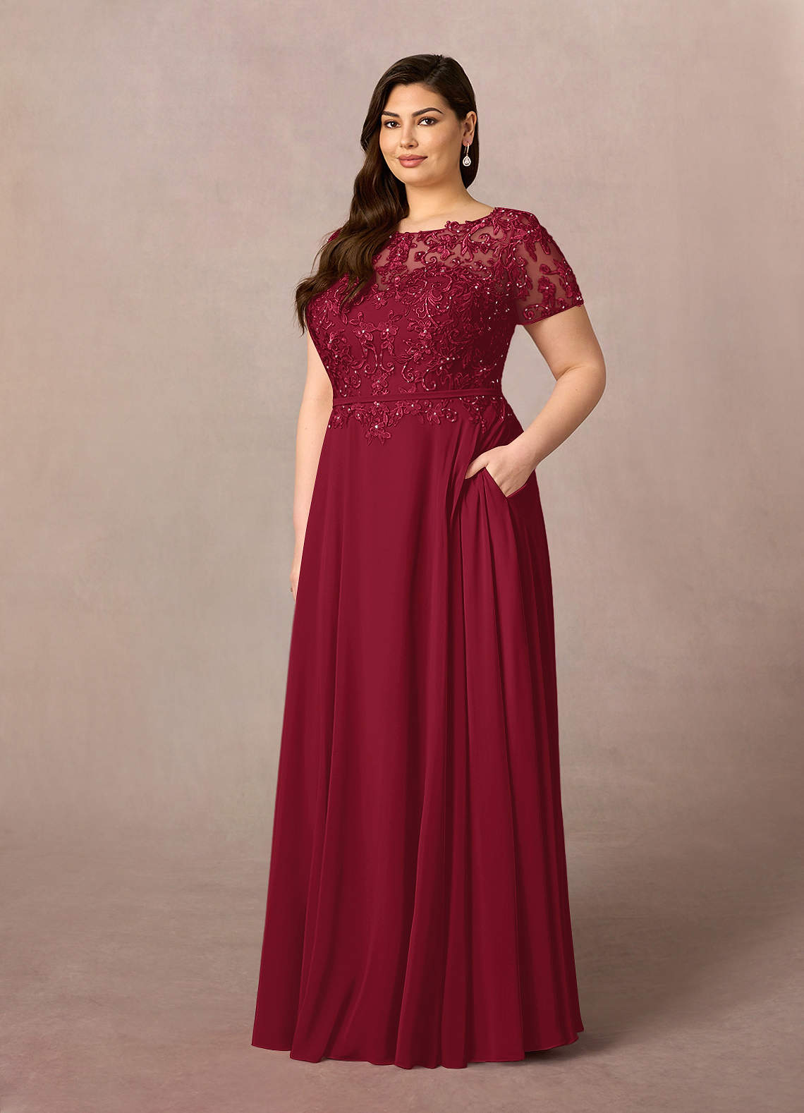 Azazie Adina Mother of the Bride Dresses Burgundy A-Line Boatneck Sequins Chiffon Dress image6