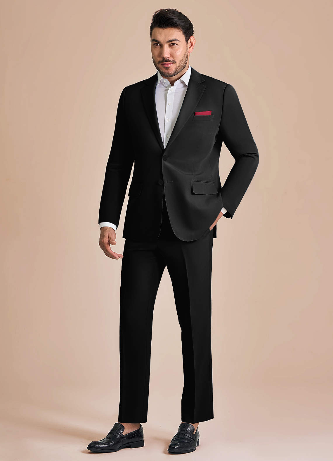 front James Black Structured Stretch Suit