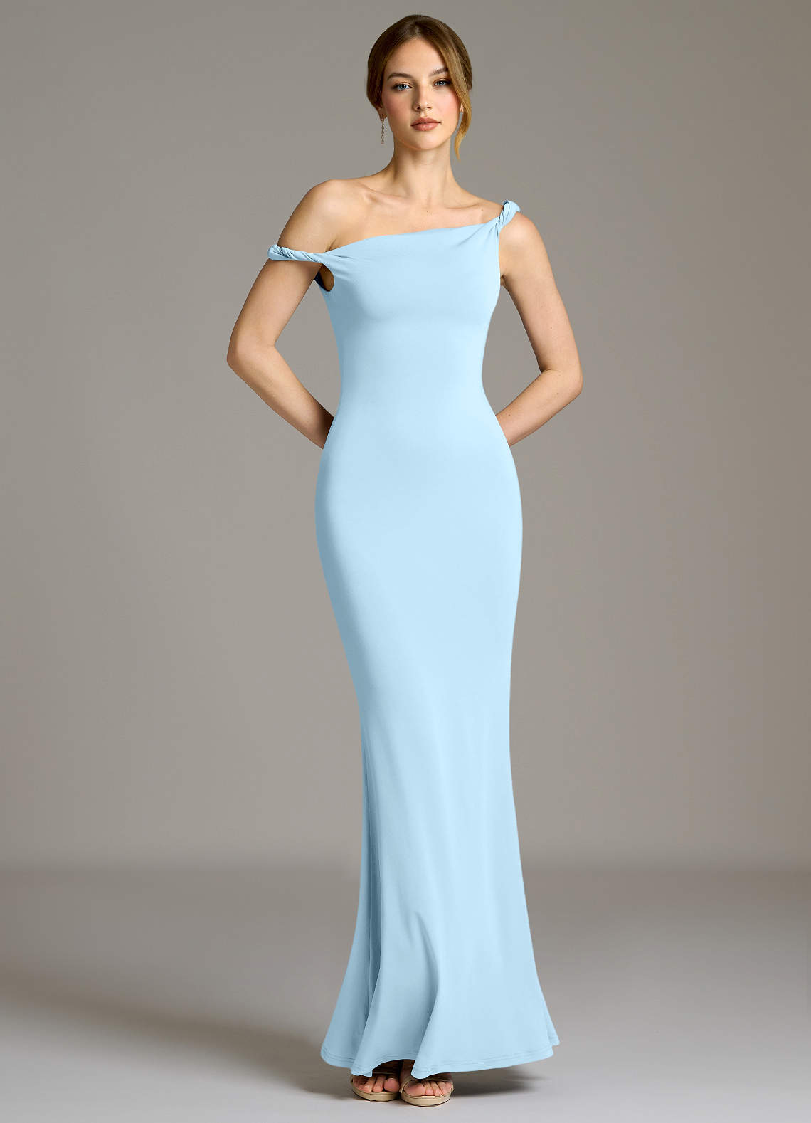 pale blue jersey dress Azazie Shantal Sky Blue Premium Stretch Jersey Bridesmaid Dresses