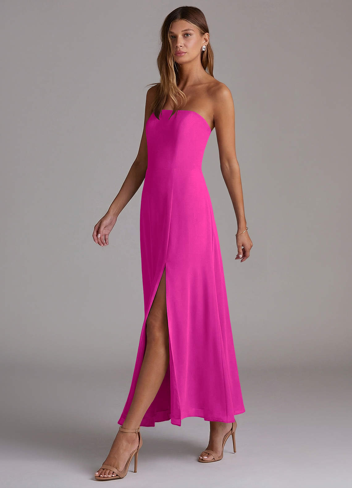 Azazie Wren Vestidos de madrinha de casamento Vestido Fúcsia de Chiffon de Linha A com Sem alças image2