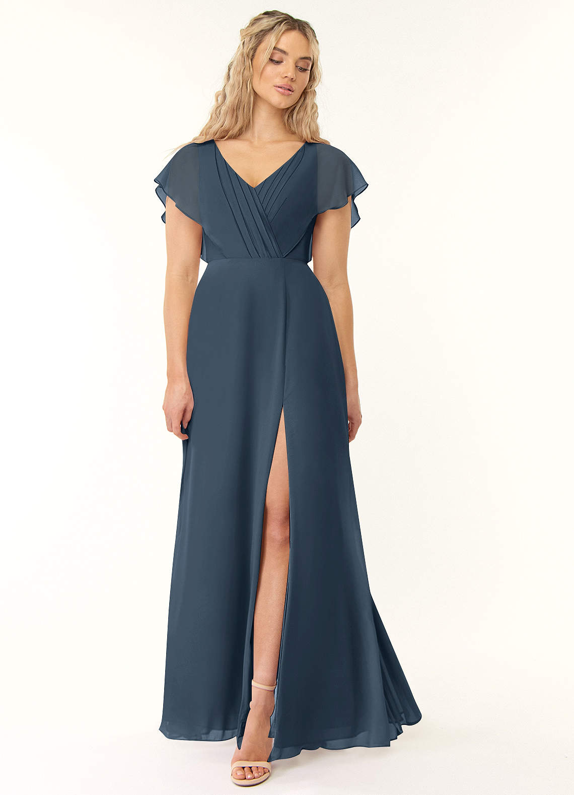 Azazie Rylee Robes de demoiselle d'honneur Robe Trapèze en Mousseline de soie Plissée Neptune image1