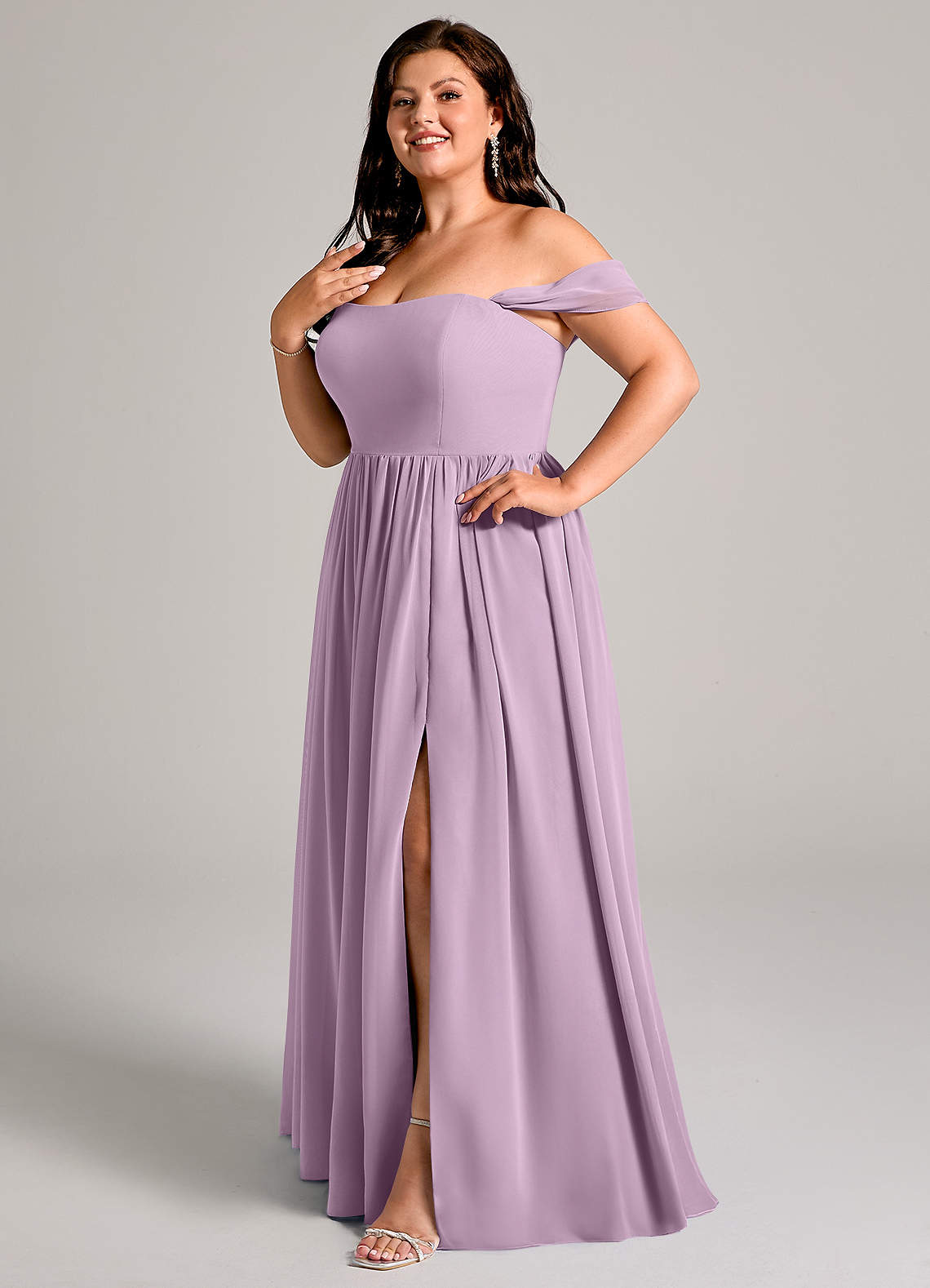 Azazie Calianna Bridesmaid Dresses Wisteria A-Line Off the Shoulder Chiffon Convertible Dress image1