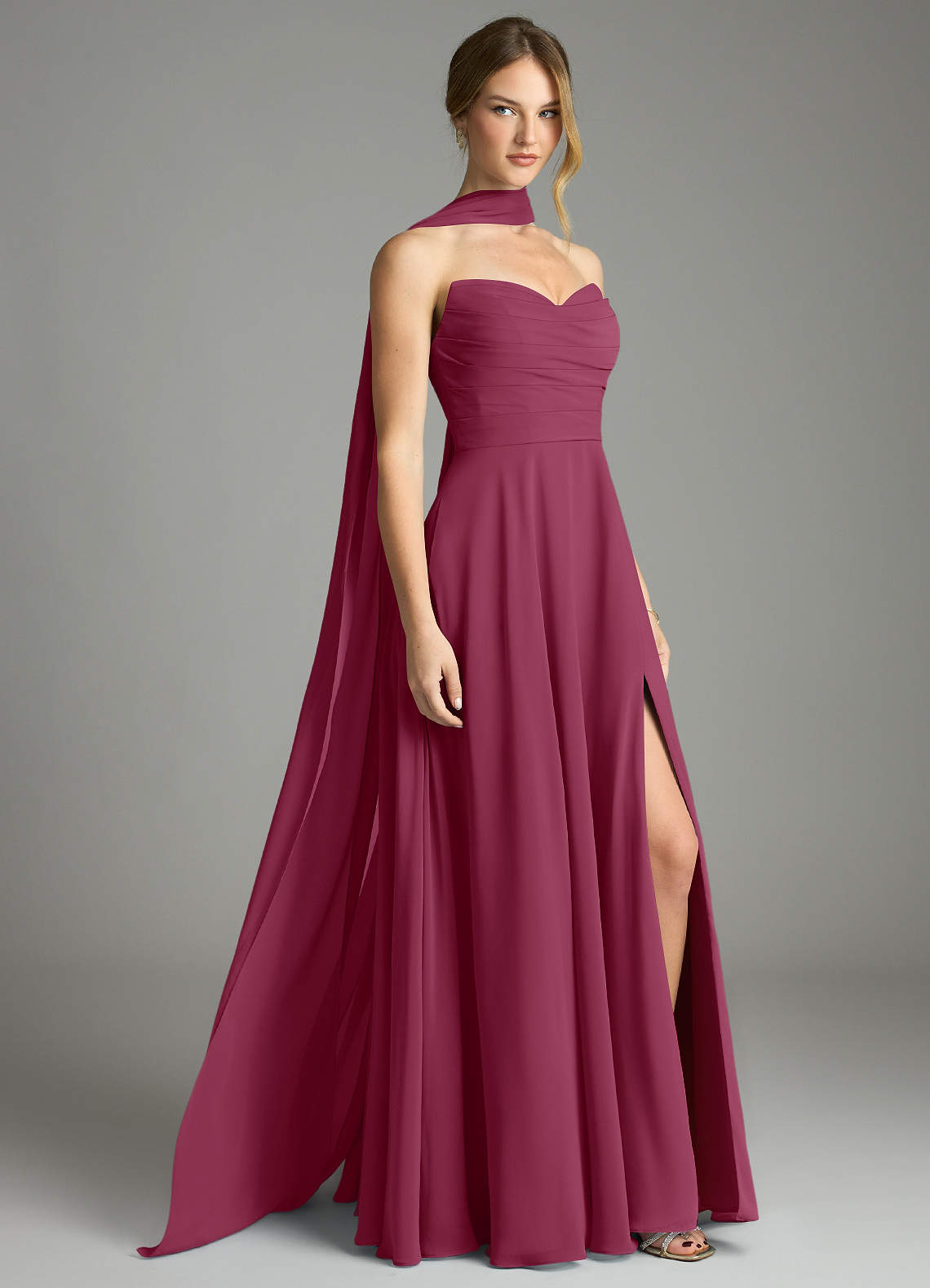 Azazie Ayla Abiti da Damigella Abito A-Line in Chiffon Scollo a Cuore Gelso image1