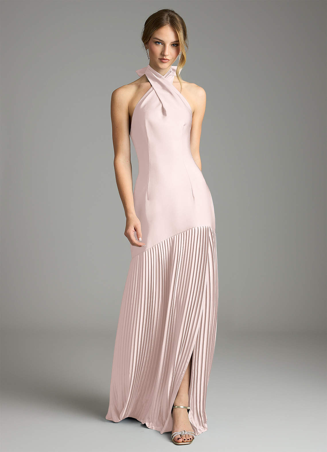 Azazie Nayeli Jurken voor bruidsmeisjes Jurk van Stretch Satijn met A-Lijn Geplooid Blozend Roze image1