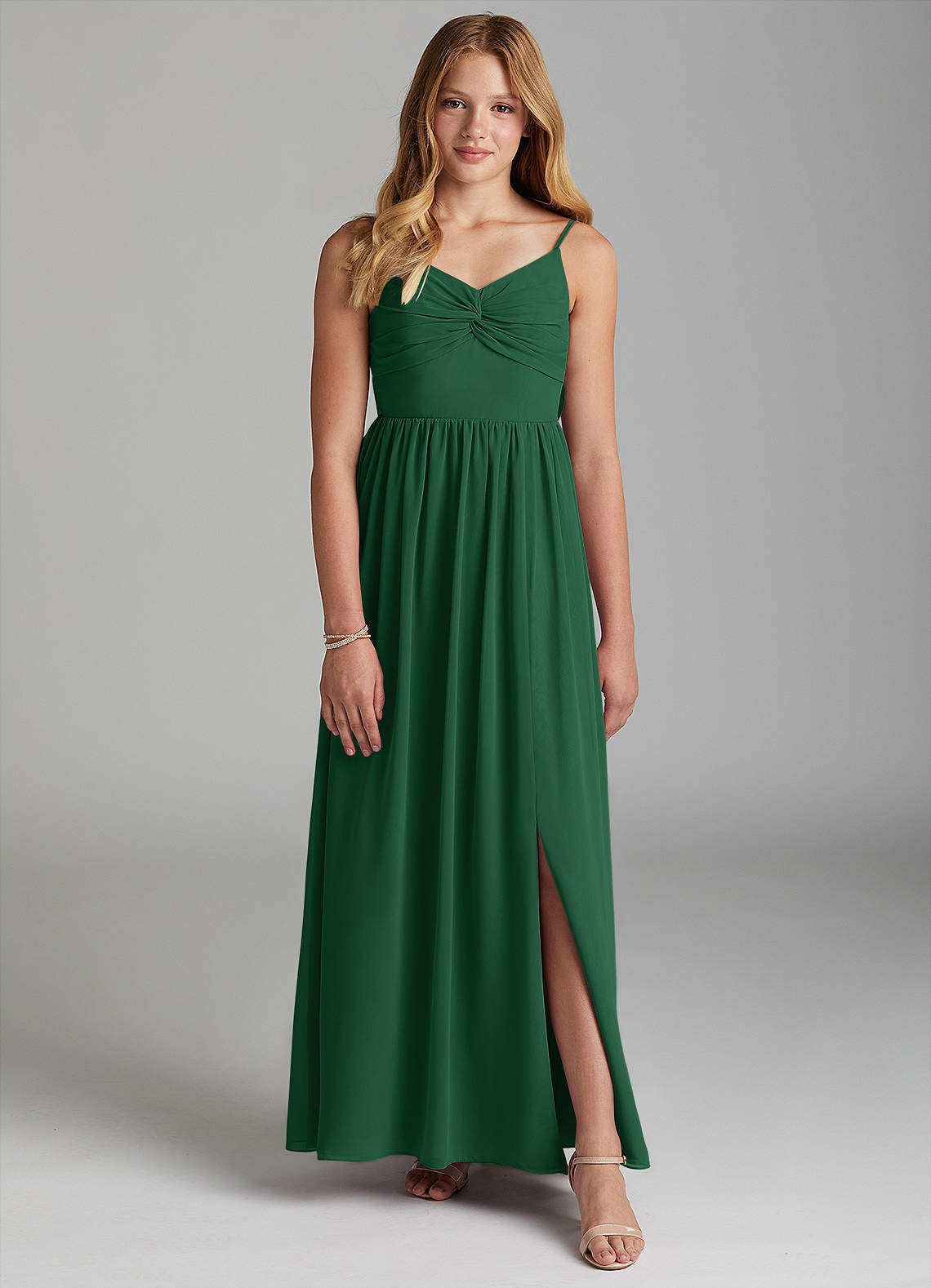 Azazie Zeya Junior Dark Green A-Line Chiffon Dress image1
