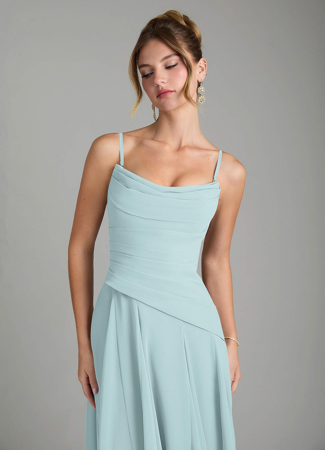 Azazie Gabriela Bridesmaid Dresses Mist A-Line Corset Chiffon Dress image8