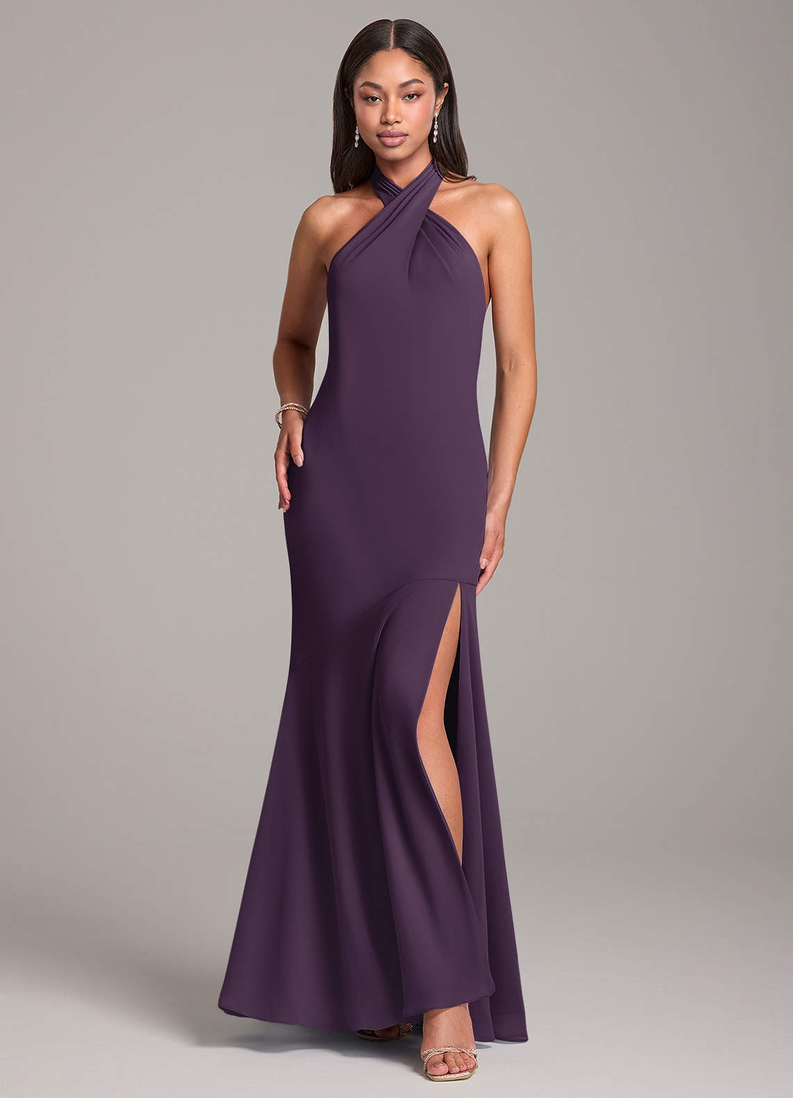Azazie Lorena Brautjungfernkleider Meerjungfrau-Linie Plissee Chiffon Kleid Pflaume image1