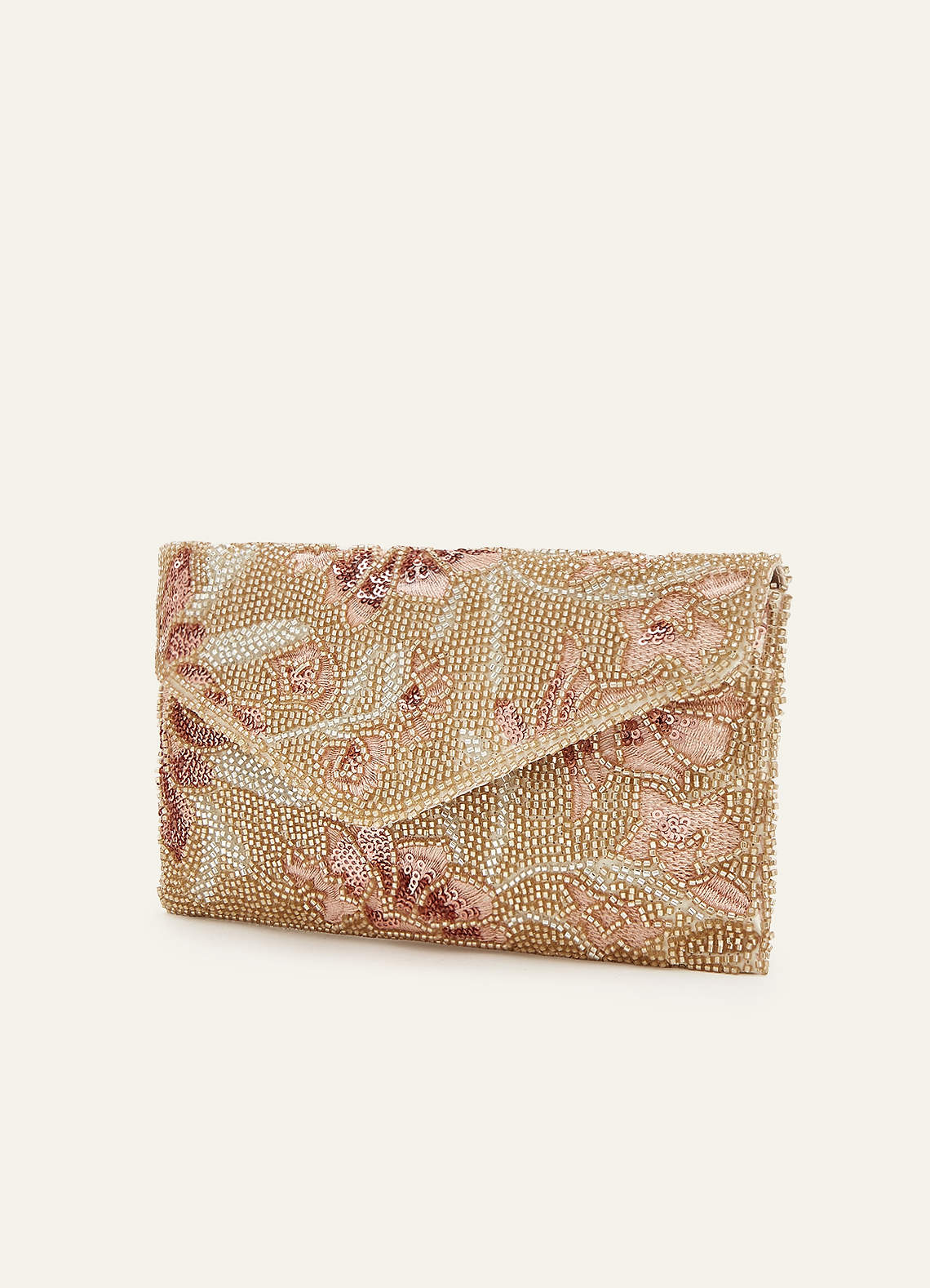 front Beaded Sequin Floral Envelope Clutch