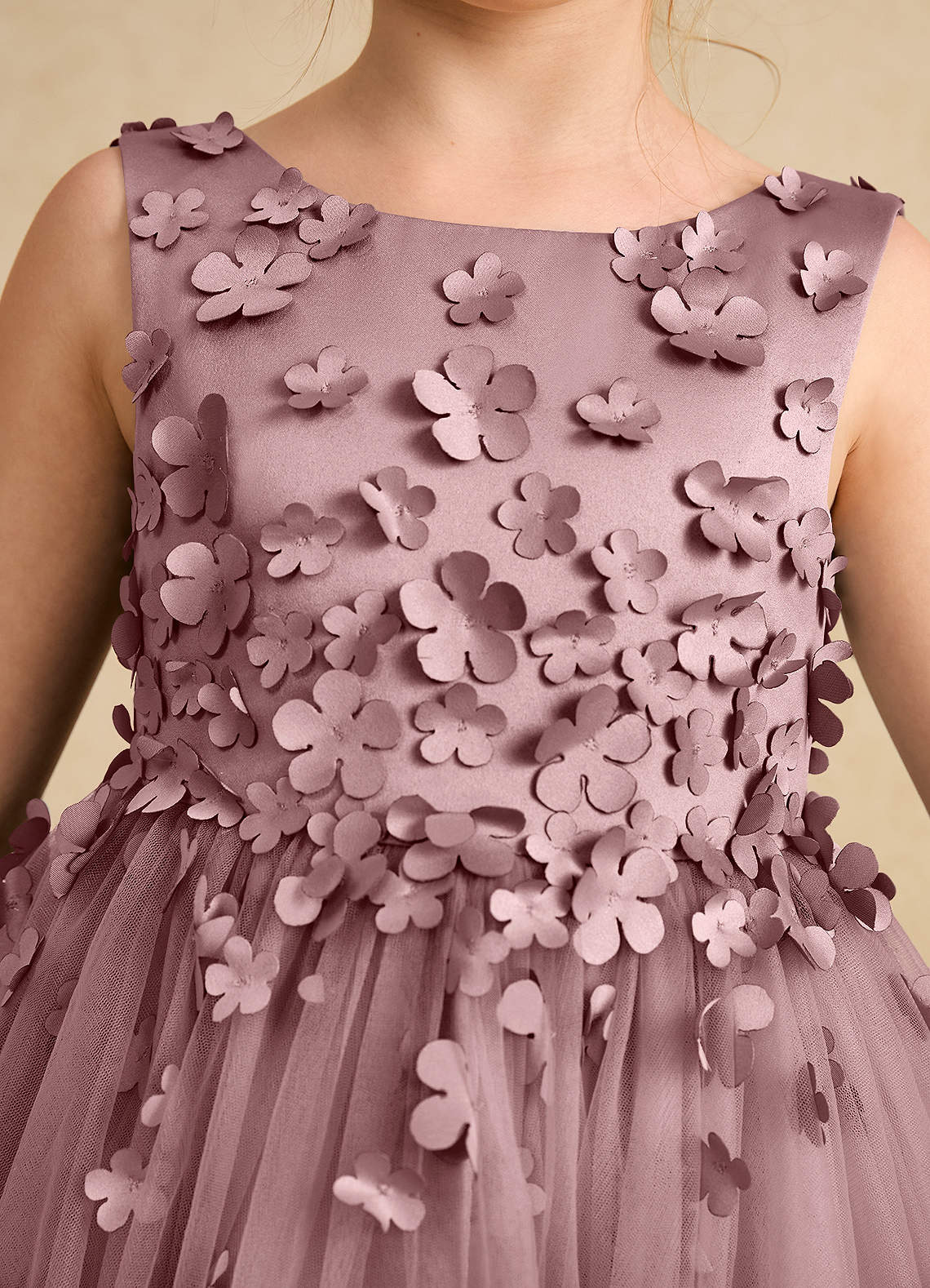 Azazie Lana Blumenmädchenkleider A-Linie ärmellos Matte Satin Kleid Altrosa image5