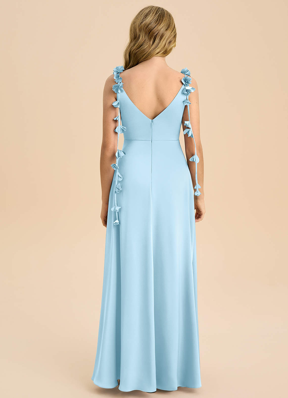 Azazie Gumdrop Junior Sky Blue Empire Pleated Stretch Satin Dress image6