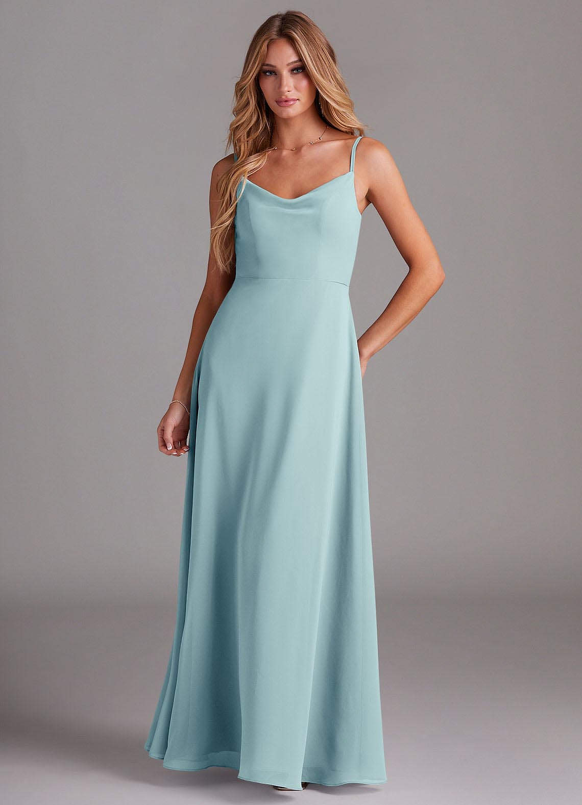 Azazie Daenerys Jurken voor bruidsmeisjes Jurk van Chiffon met A-Lijn Frock Zeeglas image1