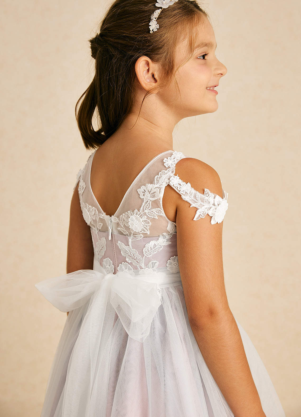 Azazie Sunnie vestidos de niña de las flores Vestido de Rosa Rubor de Tul de Corte En A con Encaje image1