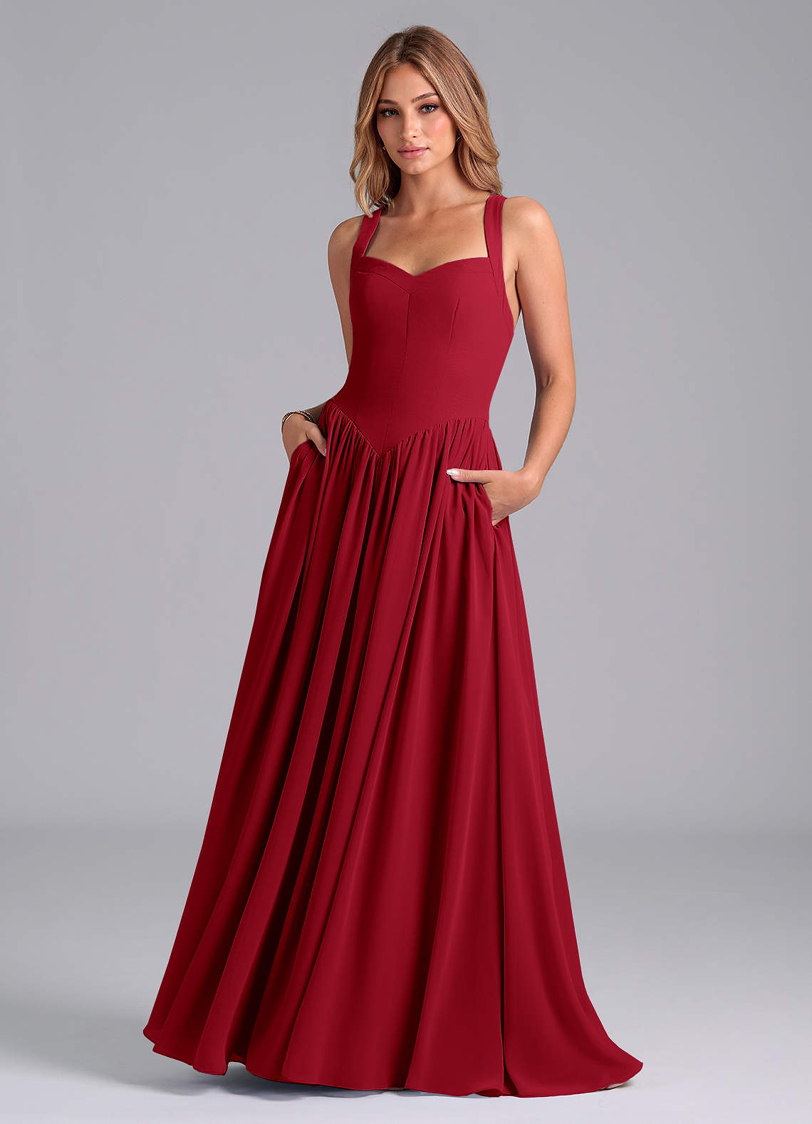 Azazie Francis Bridesmaid Dresses Scarlet A-Line Corset Chiffon Dress image1