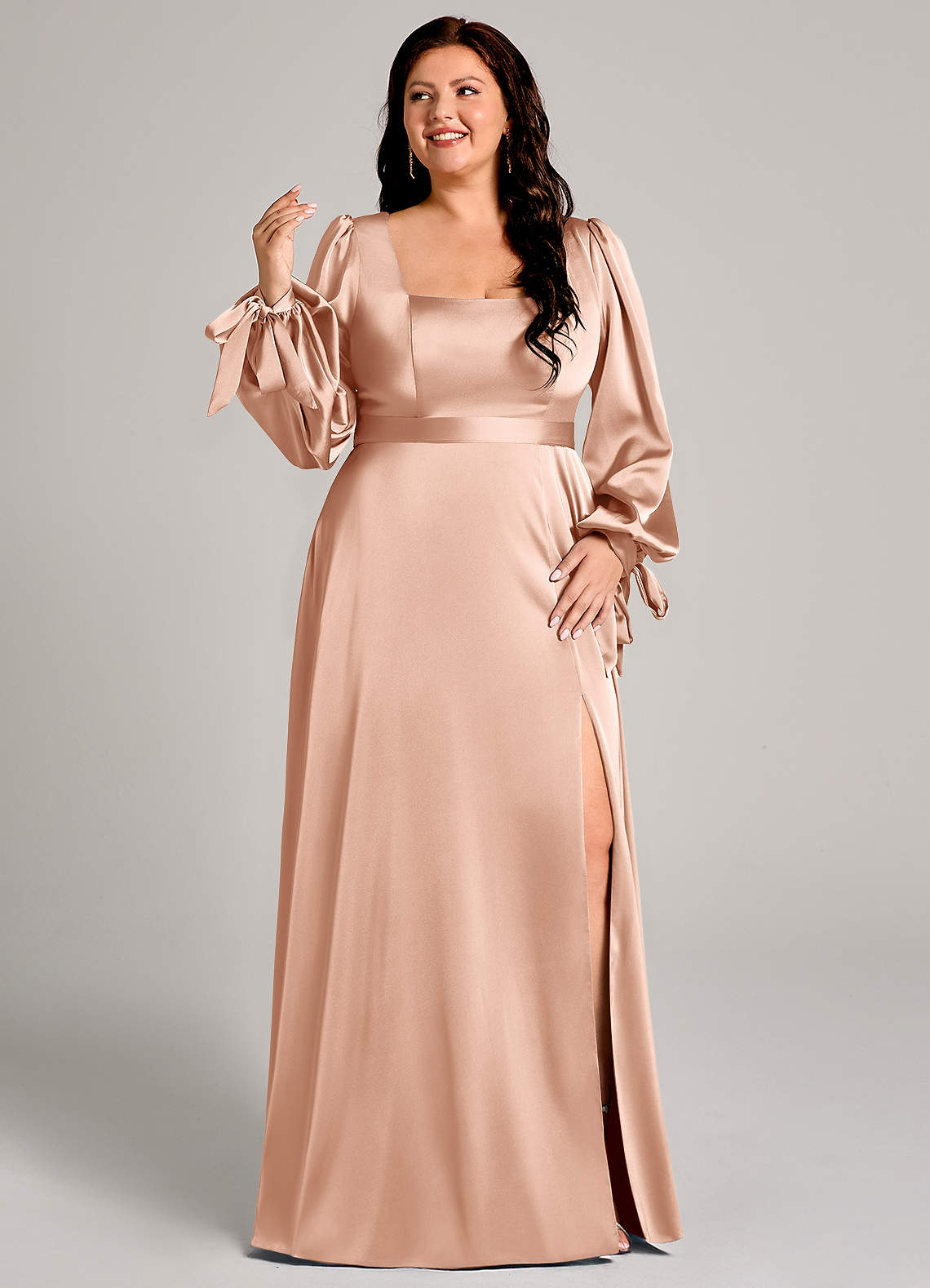 Azazie Leonia Rose Gold Stretch Satin Bridesmaid Dresses | Azazie