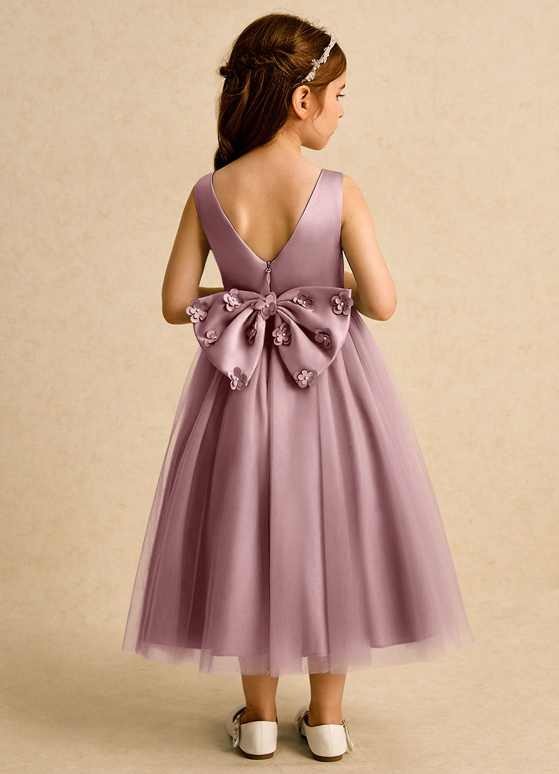 Azazie Malva Flower Girl Dresses Dusty Rose Ball-Gown Bow Tulle Dress image1