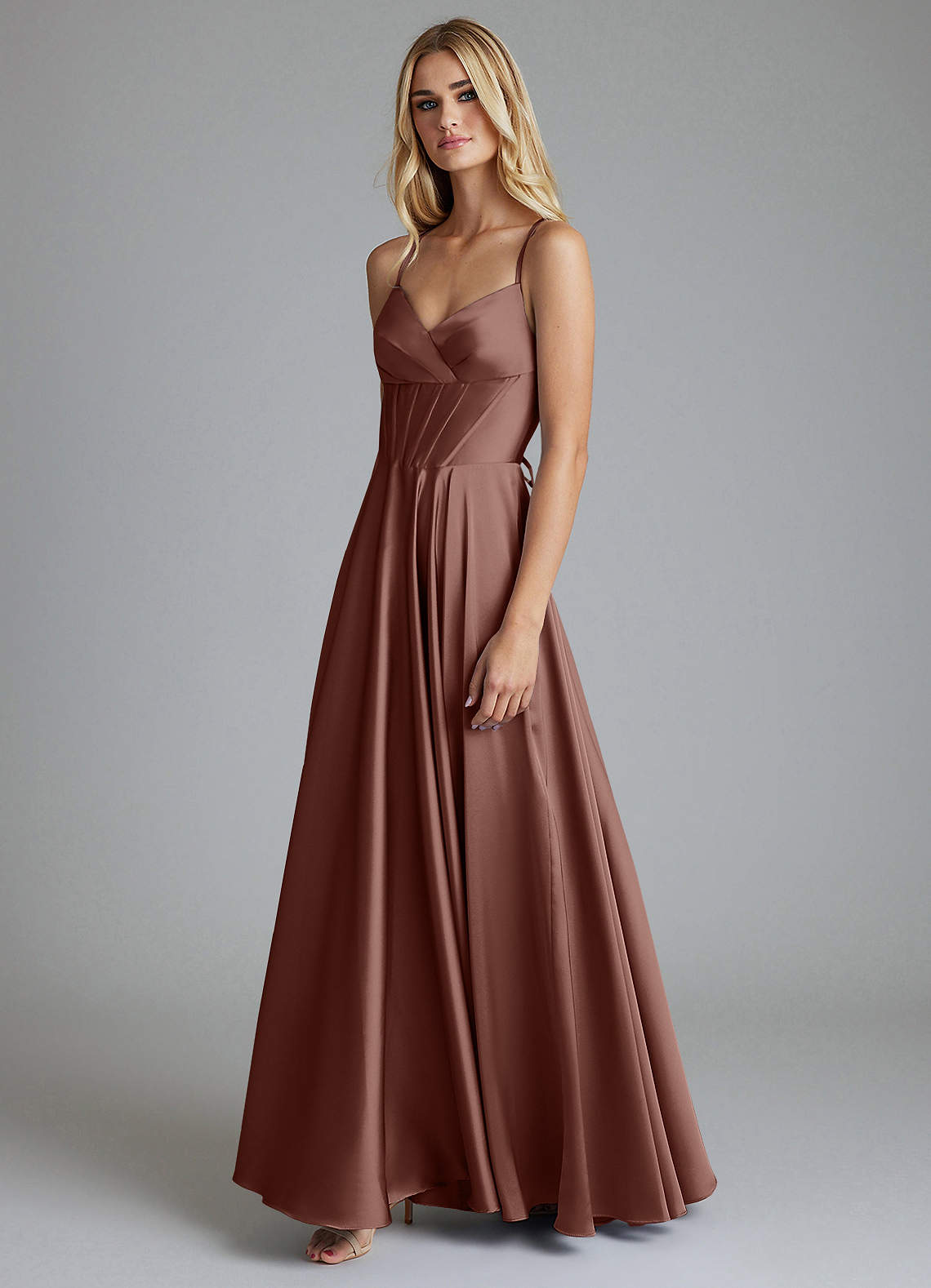 Azazie Alaia Ready to Ship Espresso Stretch Satin Bridesmaid Dresses |  Azazie