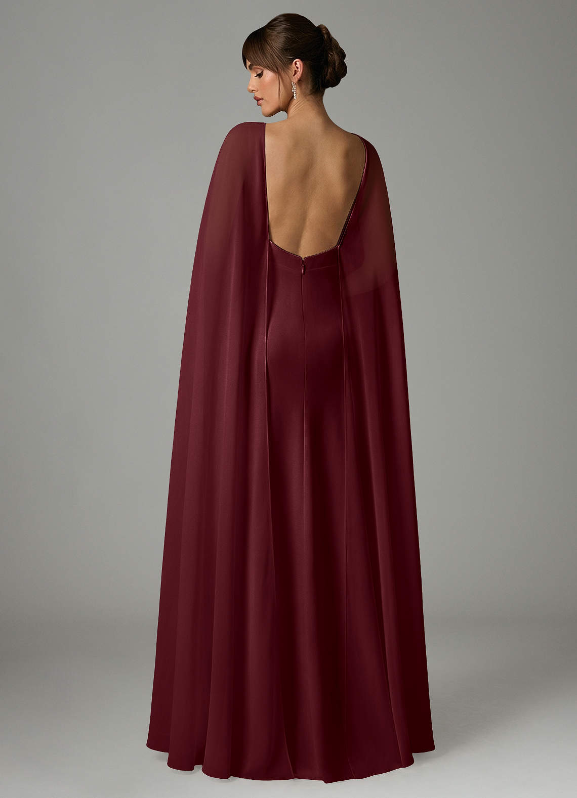 cape dress bridesmaid Grey Sleeveless Chiffon Square Neck Cape Long Bridesmaid Dress