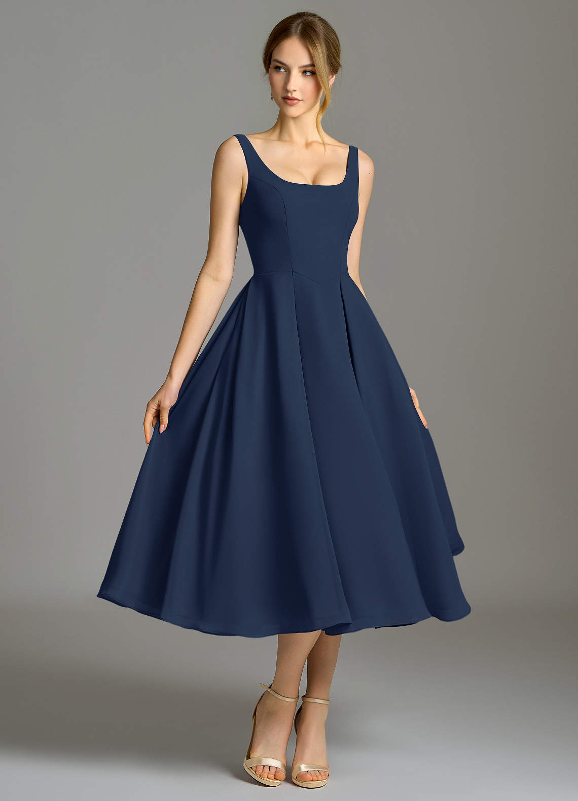 Azazie Amalie Klänningar att prova hemma Klä av A-Linje i Chiffong Plisserad Mörk Marinblå image2