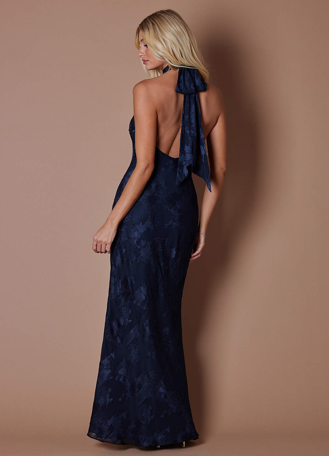 blue dress for baby girl One Step Ahead Navy Long Sleeve Backless Fishtail Maxi Dress – Club L  London main image 0