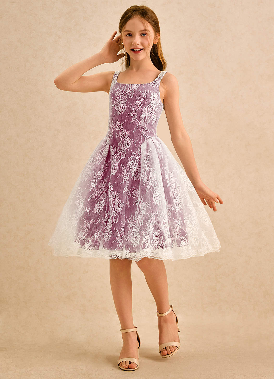Azazie Cubbie Girls Formal Mulberry A-Line Lace Dress | Azazie