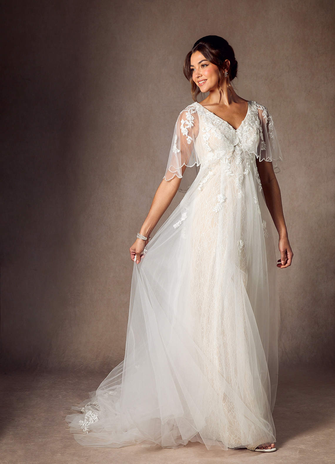 Azazie Renesmee Wedding Dresses Diamond White Champagne A-Line Sequins Tulle Dress image4