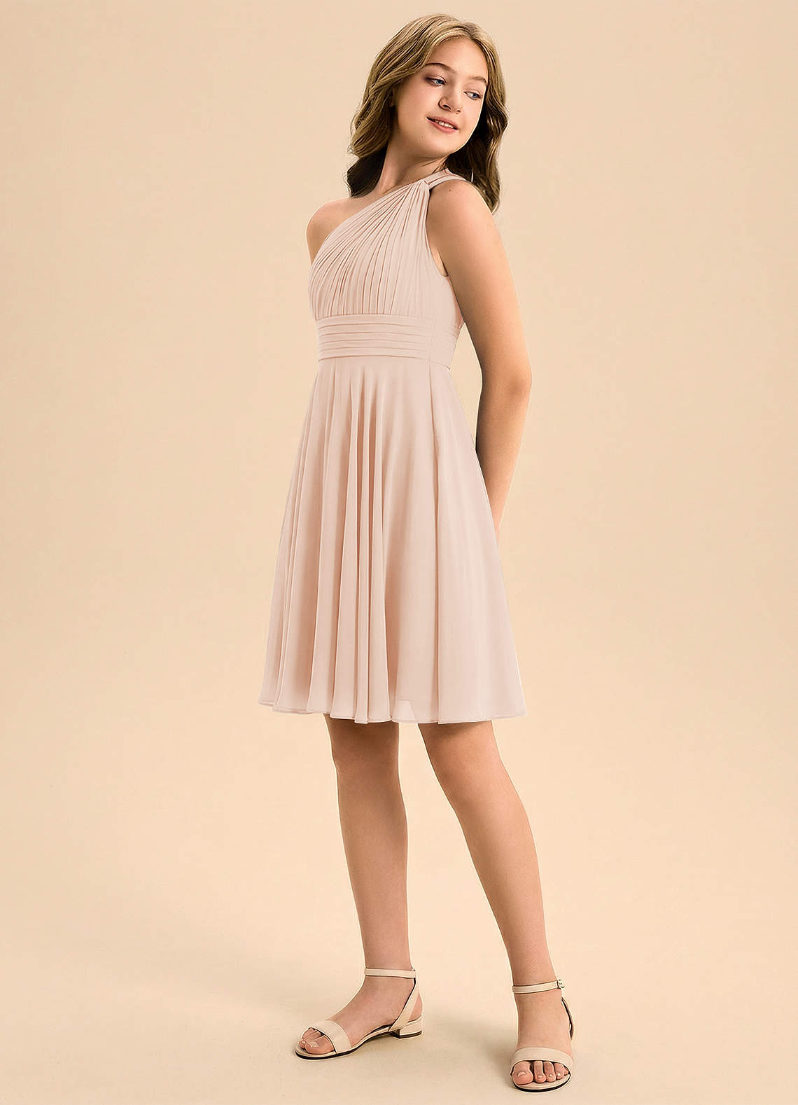 Azazie Charlize Junior English Rose A-Line Pleated Chiffon Dress image3