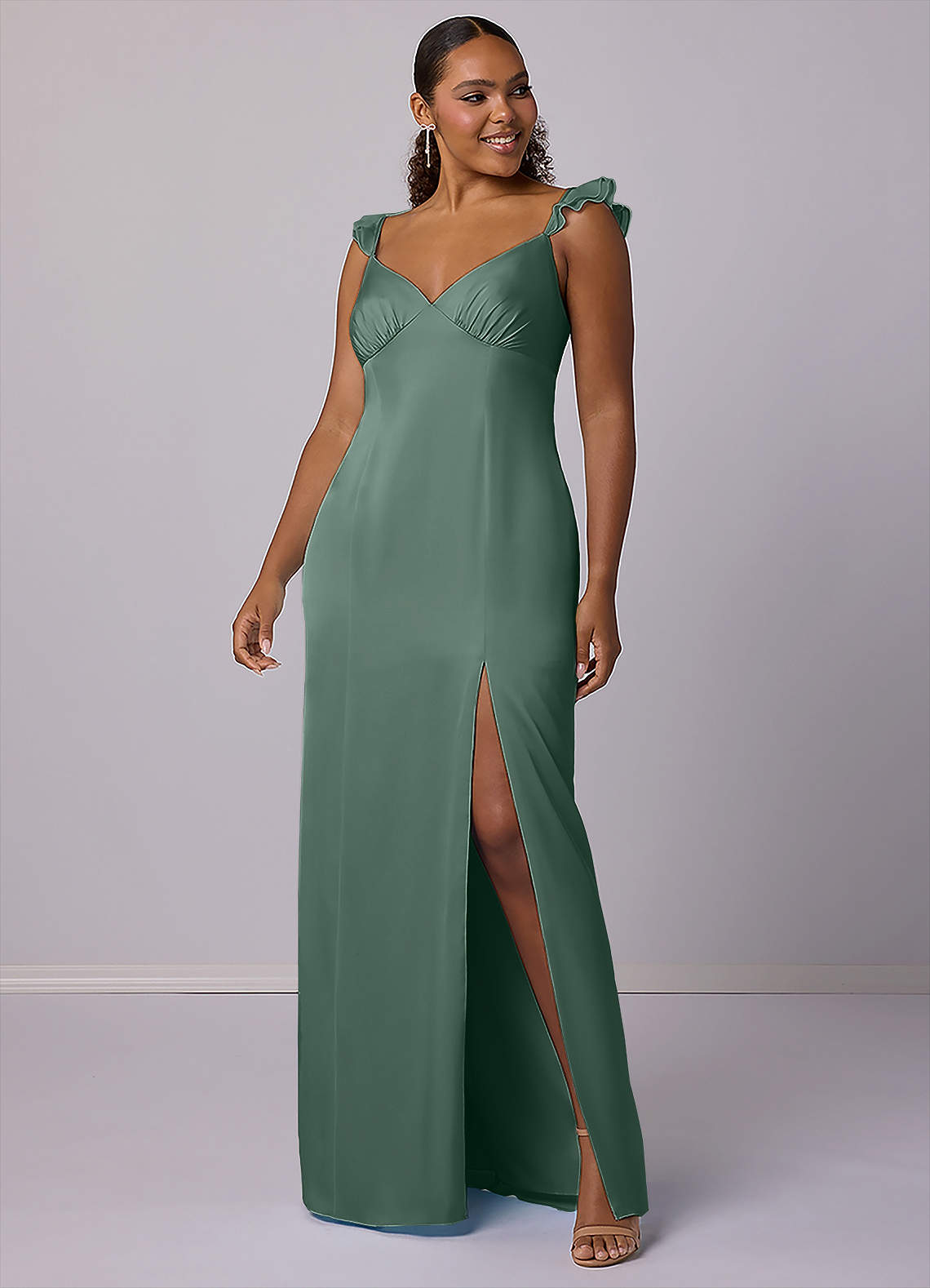 Barbie ♥ Azazie Bridesmaid Dresses Sheath Stretch Satin Floor-Length Dress image5