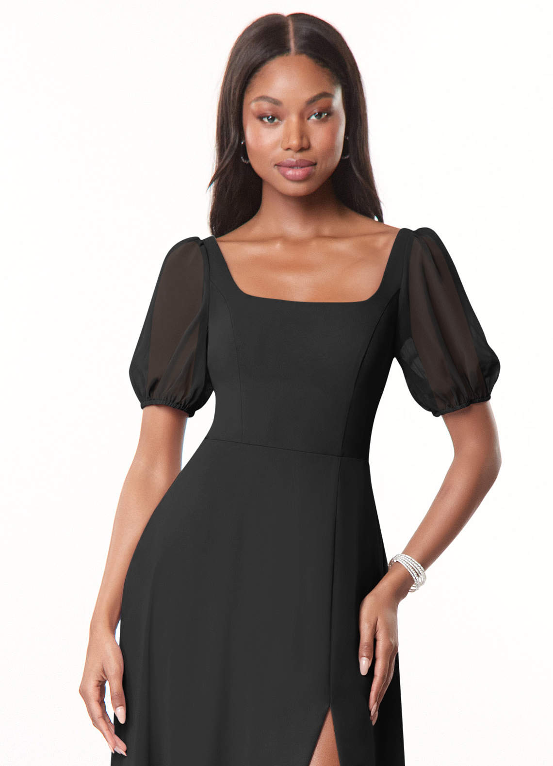 square neck black bridesmaid dress KissProm
