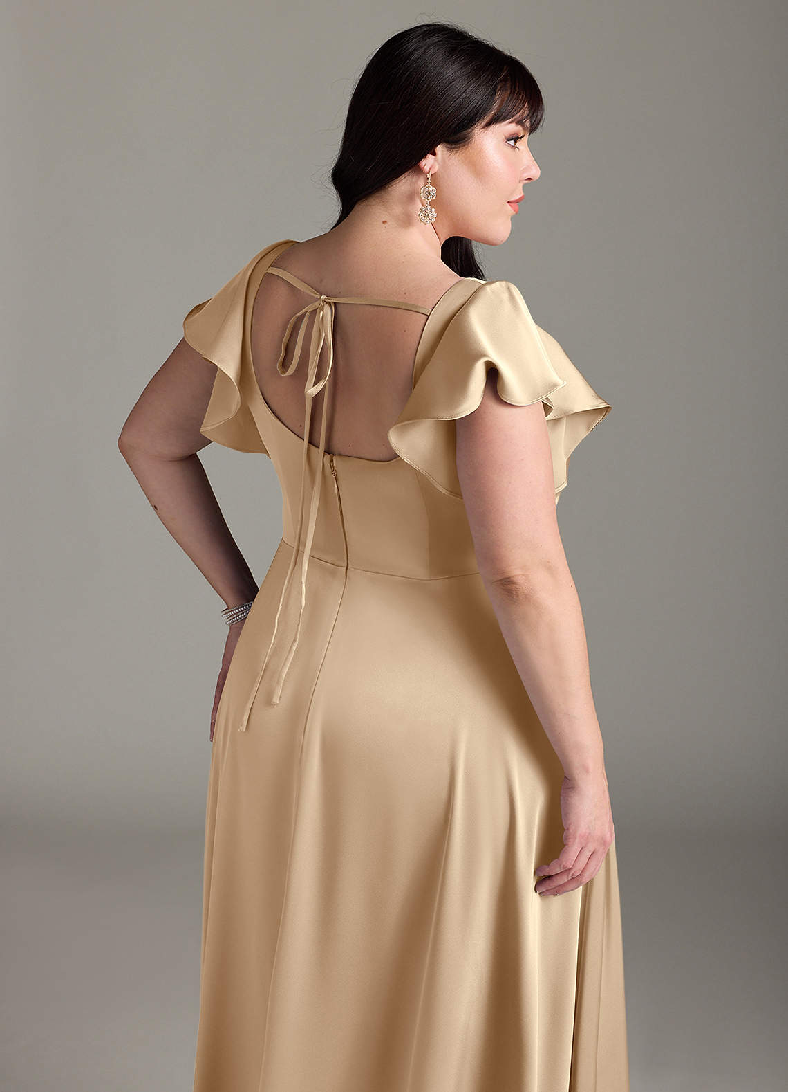 Azazie Bondi Bridesmaid Dresses Champagne A-Line Bow Stretch Satin Dress image10