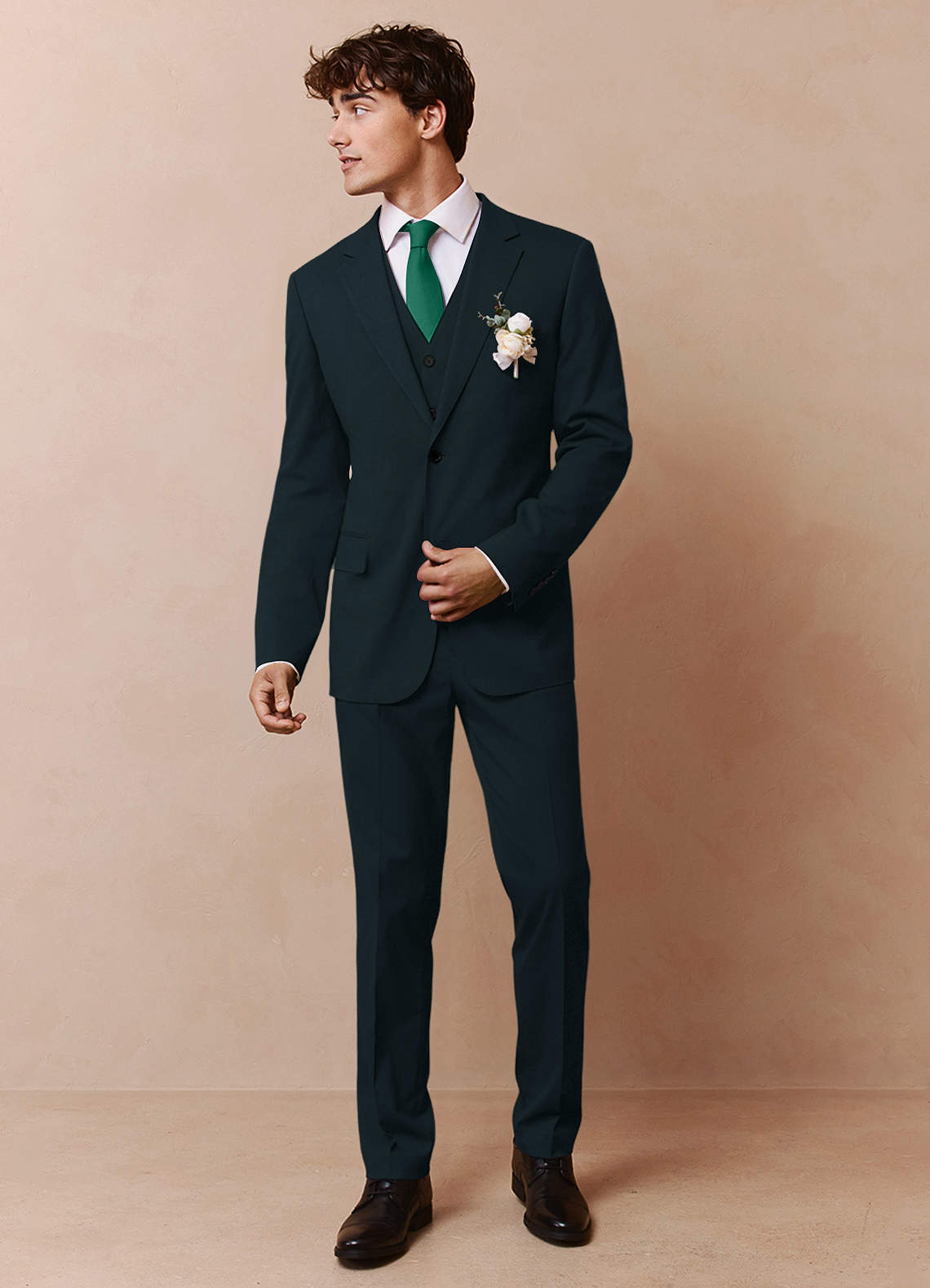 front Savile Dark Green Wool Blend 3-Piece Suit