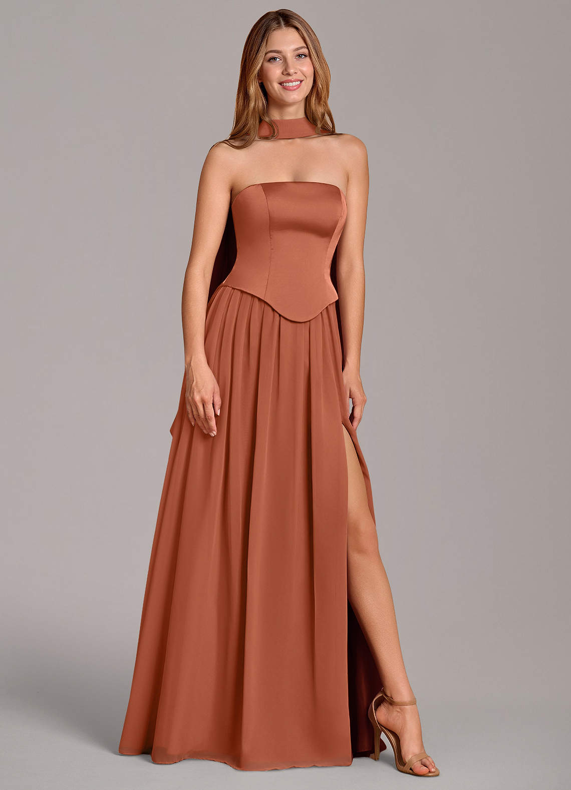 Azazie Cadence Bridesmaid Dresses Cedar Rose A-Line Corset Stretch Satin Convertible Dress image1