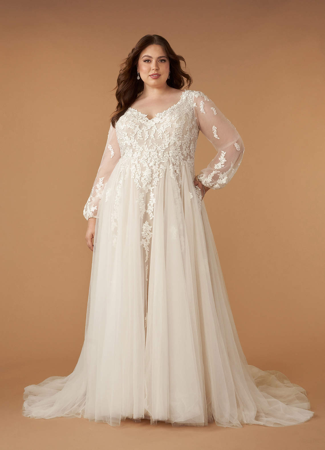 Azazie Anadia Wedding Dresses Diamond White Nude A-Line V-Neck Tulle Dress image1
