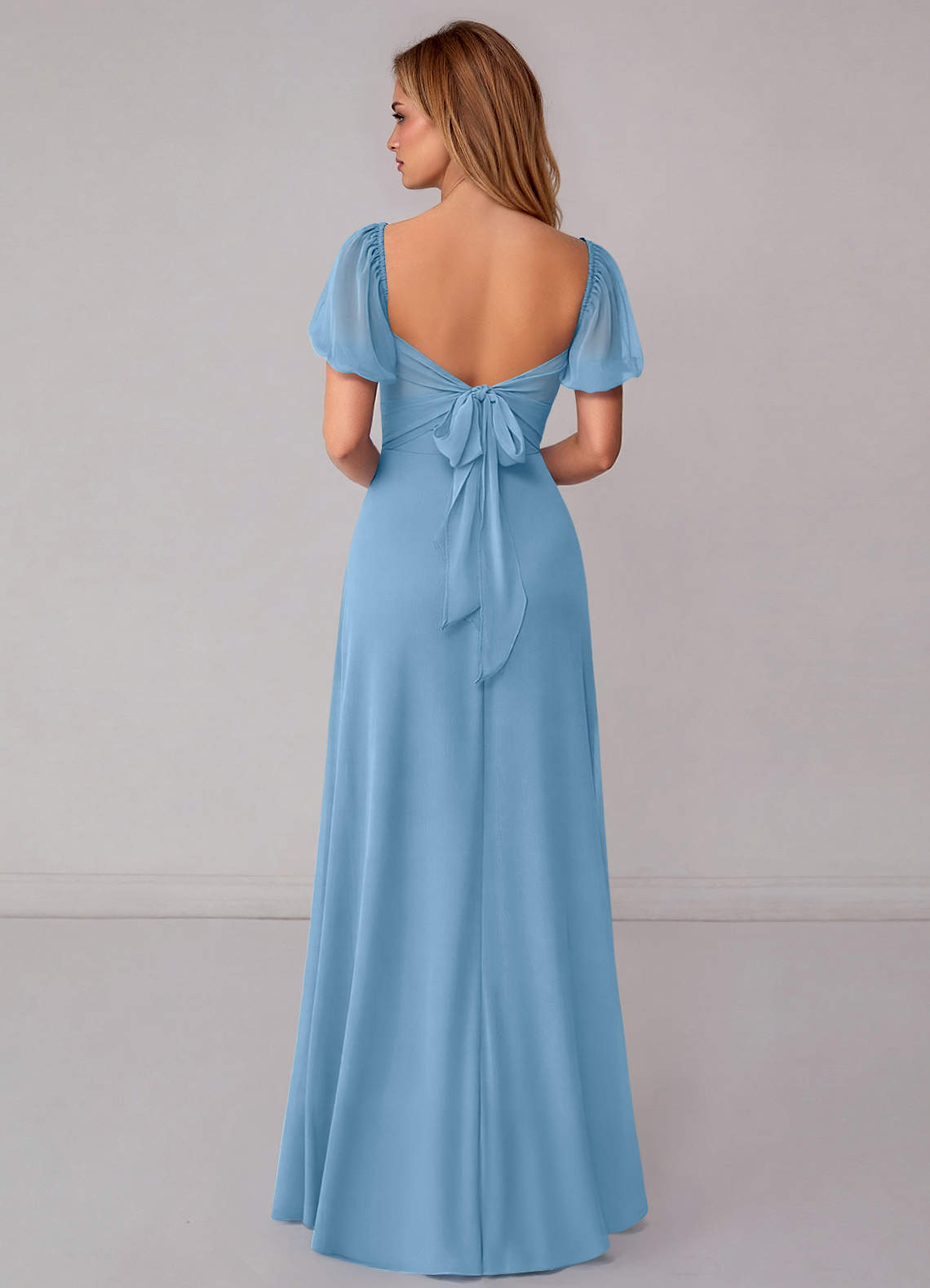 Azazie Fatima Robes de demoiselle d'honneur Robe Trapèze en Mousseline de soie avec poches Acier Bleuté image4