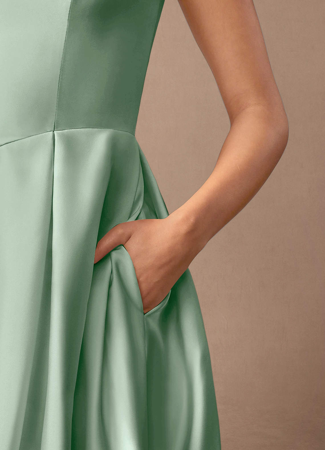 Azazie Fulton Mother of the Bride Dresses Agave A-Line Pleated Stretch Satin Dress image6