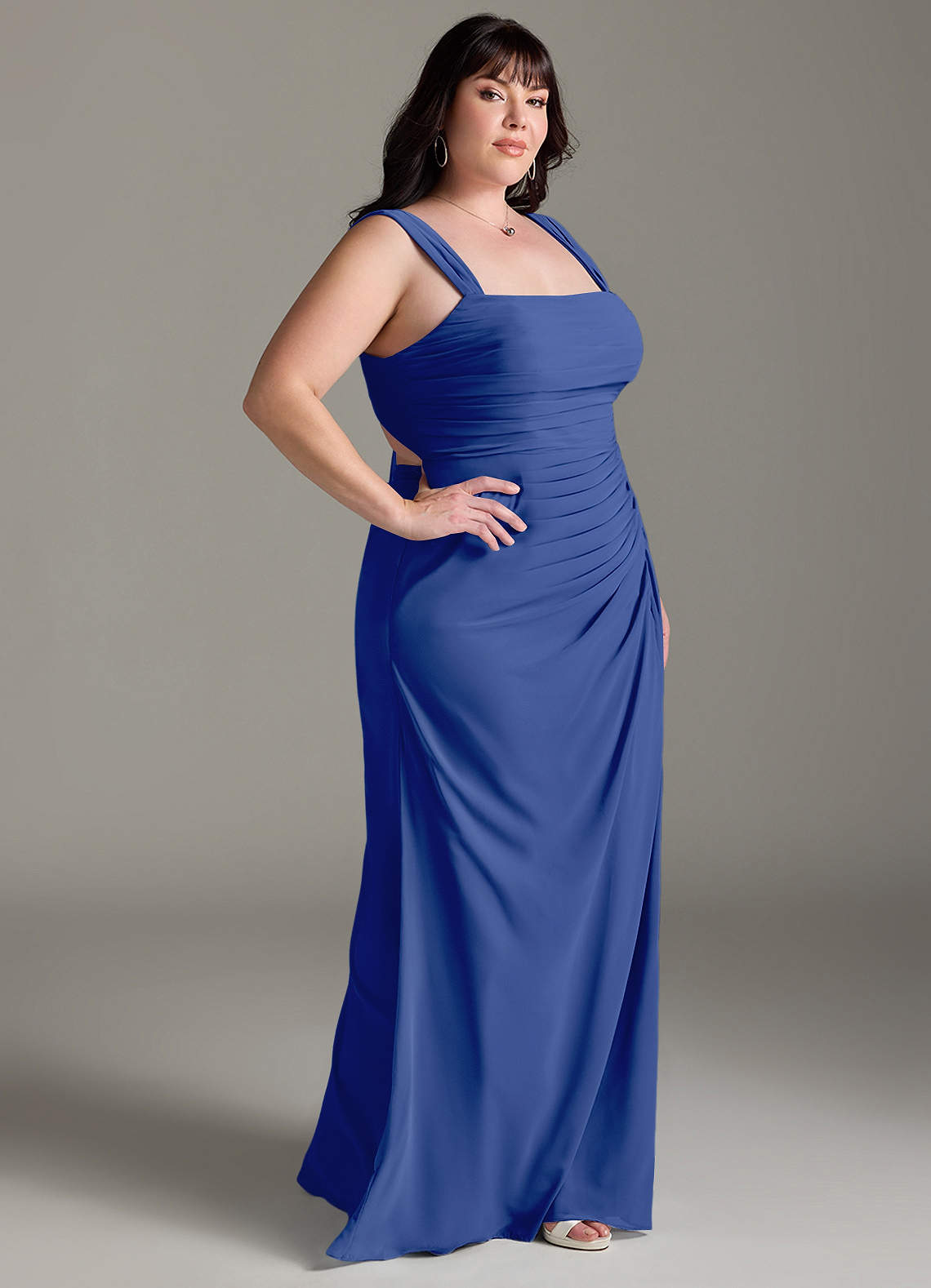 Azazie Plus Size Sheath Square Neck Floor-Length Chiffon Bridesmaid Dresses