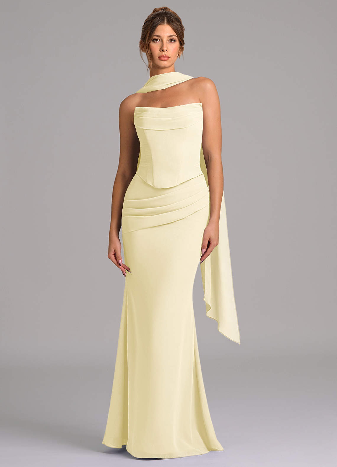Azazie Sorrel Robes de demoiselle d'honneur Robe Sirène en Mousseline de soie Corset Sorbet Citron image3