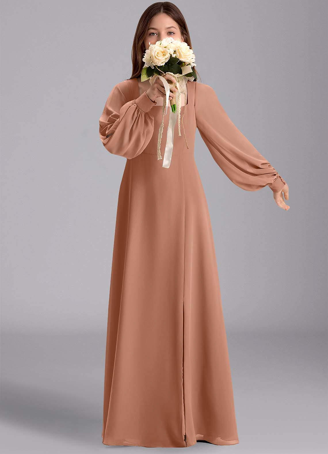 Azazie Bondi Junior Robe Trapèze en Mousseline de soie Blouson Bronze image1