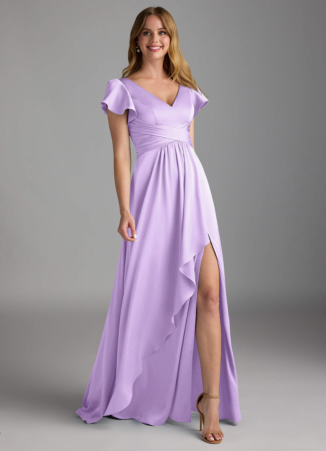 Azazie Omari Bridesmaid Dresses Lilac A-Line Stretch Satin Dress image1