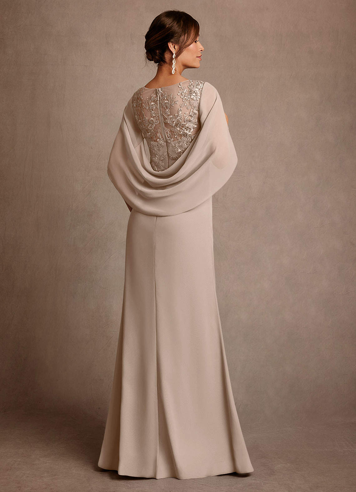 Azazie Santa Clara Taupe A-Line Lace Dress | Azazie