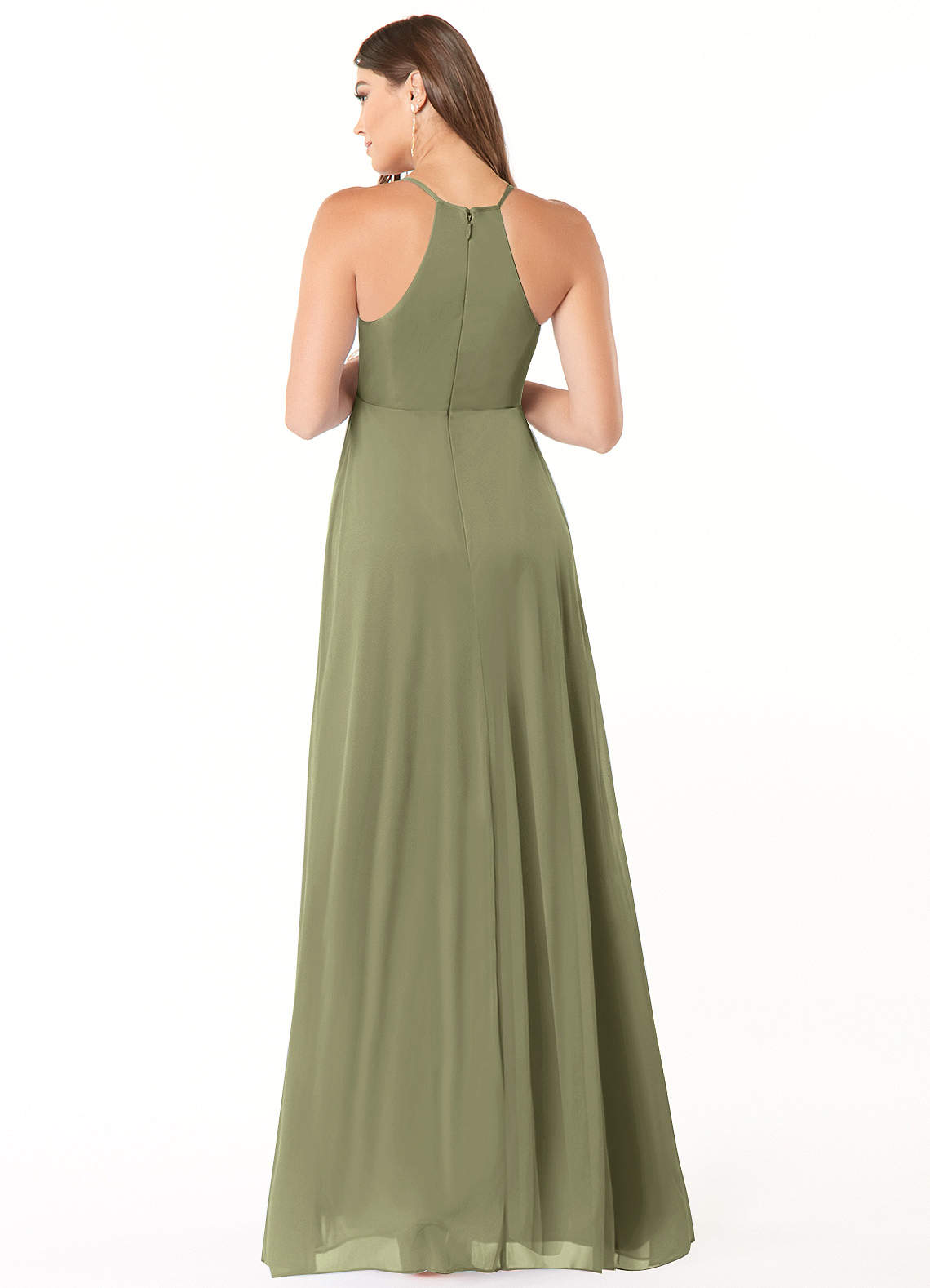 Azazie Annabelle At-home Try On Dresses A-Line V-Neck Pleated Mesh Floor-Length Dress image1