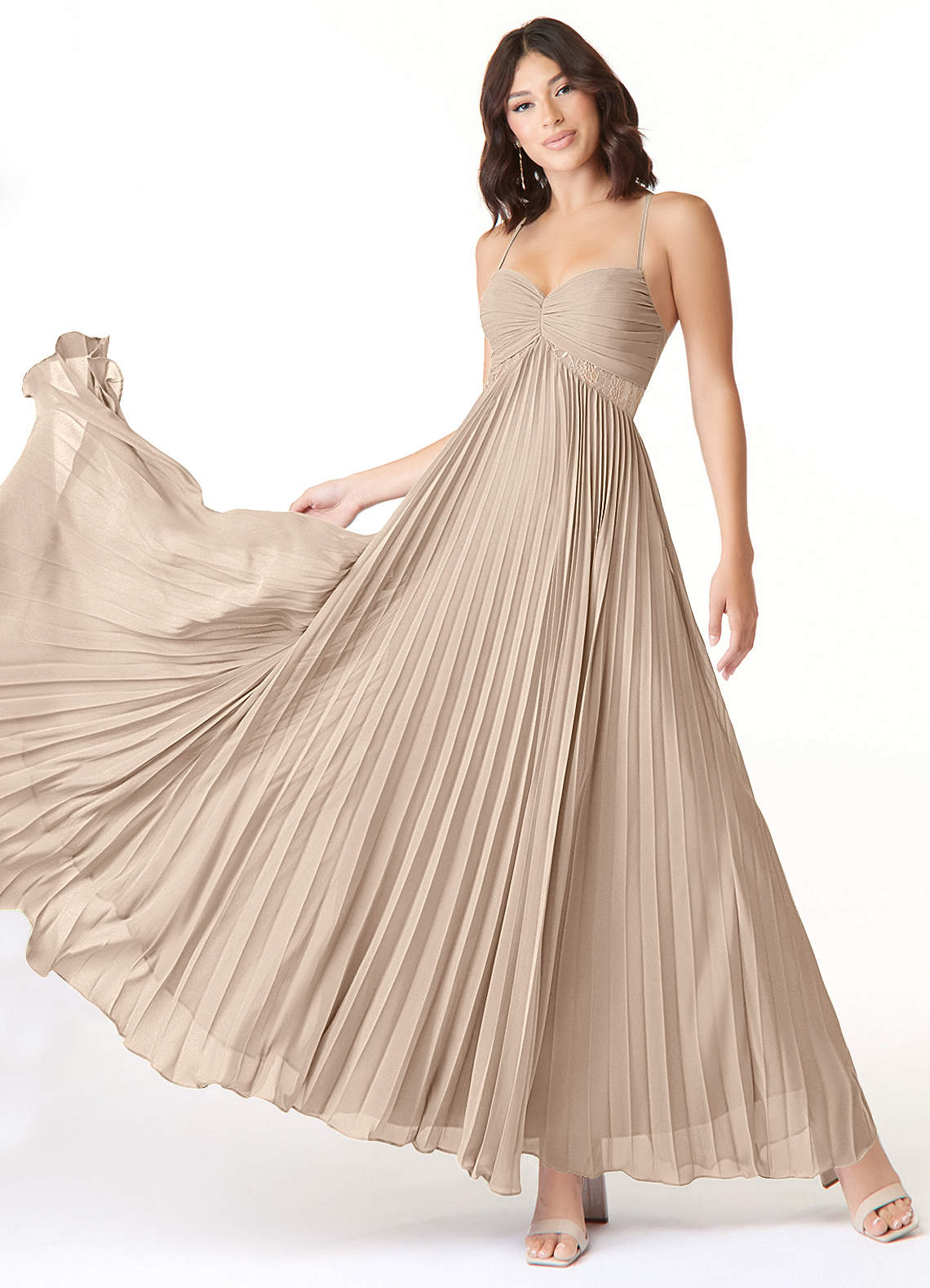 Azazie Devyn Bridesmaid Dresses Taupe A-Line Corset Chiffon Dress image1