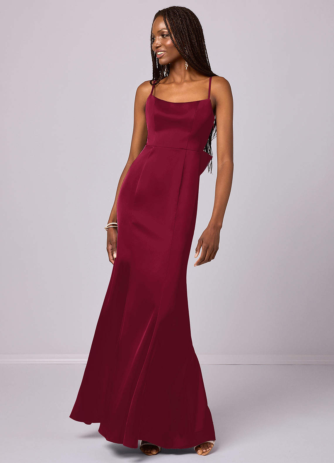 Barbie ♥ Azazie Bridesmaid Dresses Burgundy Mermaid Bow Stretch Satin Dress image1