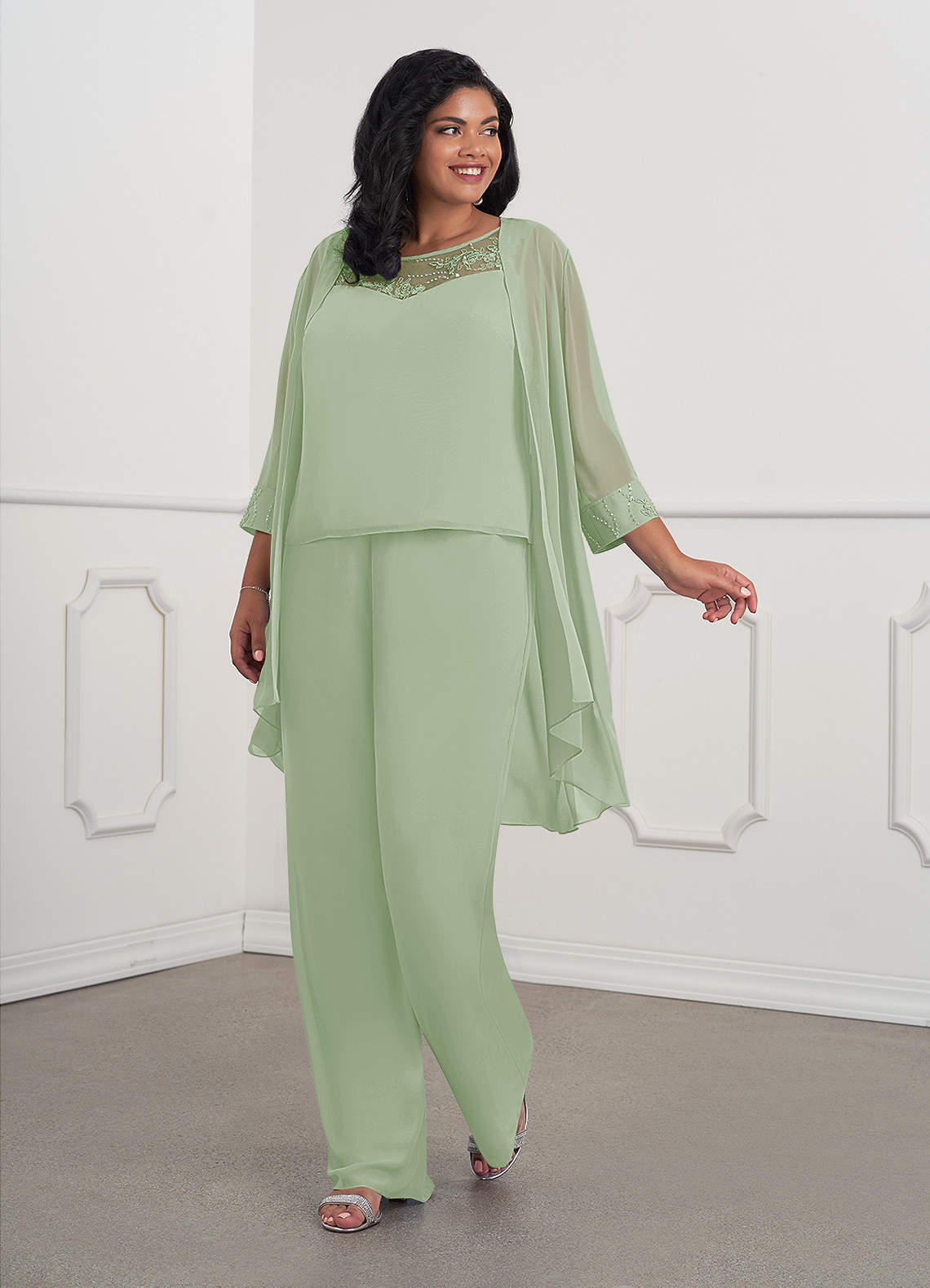 Azazie Maura Mother of the Bride Dresses Dusty Sage Jumpsuit/Pantsuit Sequins Chiffon Dress image5