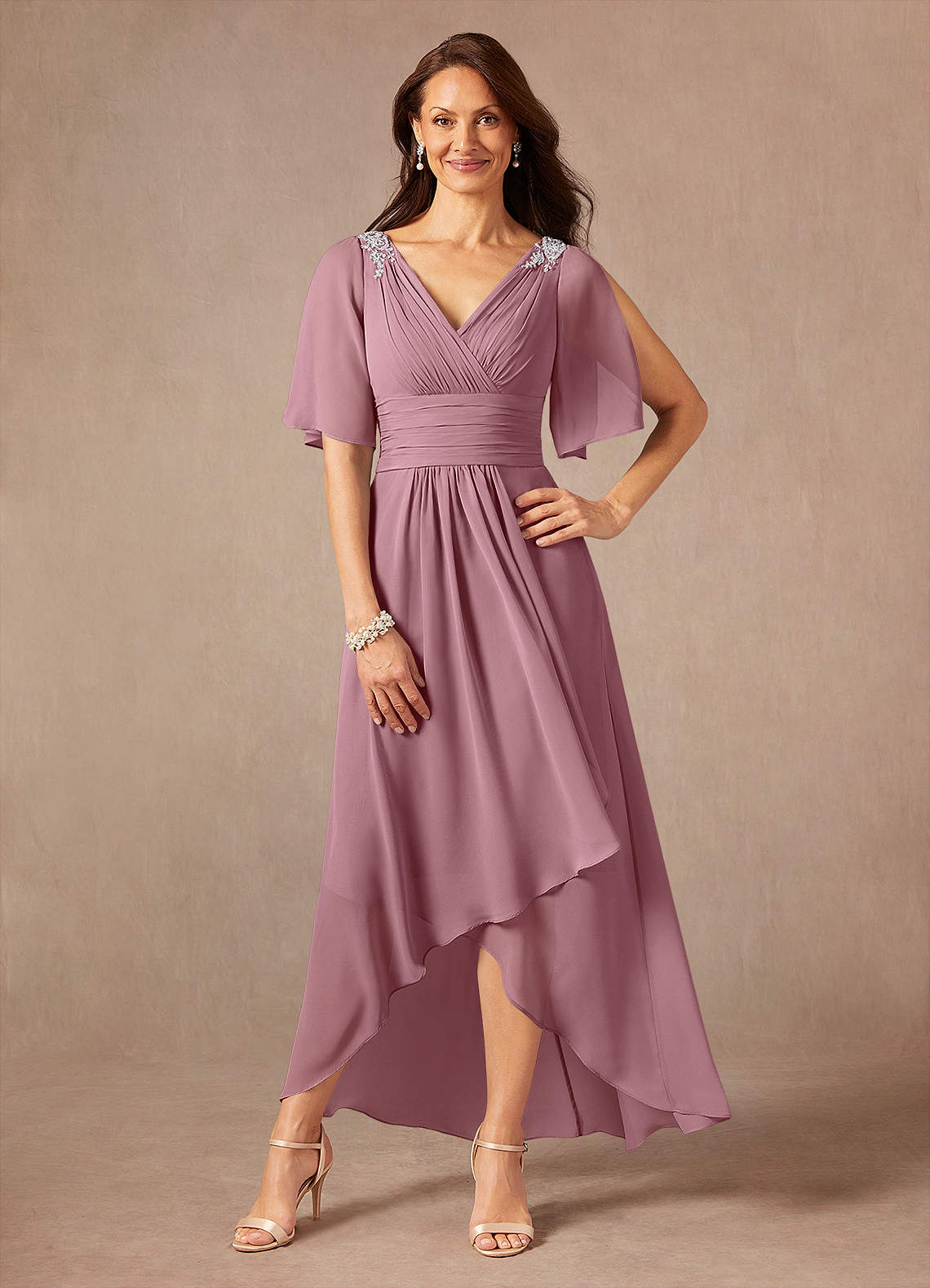 Azazie Pascual Vestido de Malva Vintage de Gasa de Corte en A con